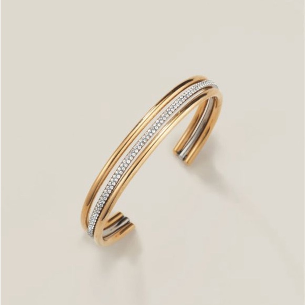 Stainless Steel Luxe Two-Tone  Cuff Bracelet Silver Gold bangle Mothers Day